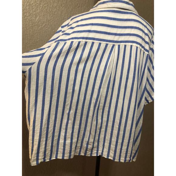 Ava & Viv Women's Linen Blend Button Up Shirt Top Blouse White Stripe Size 4X - Picture 7 of 15